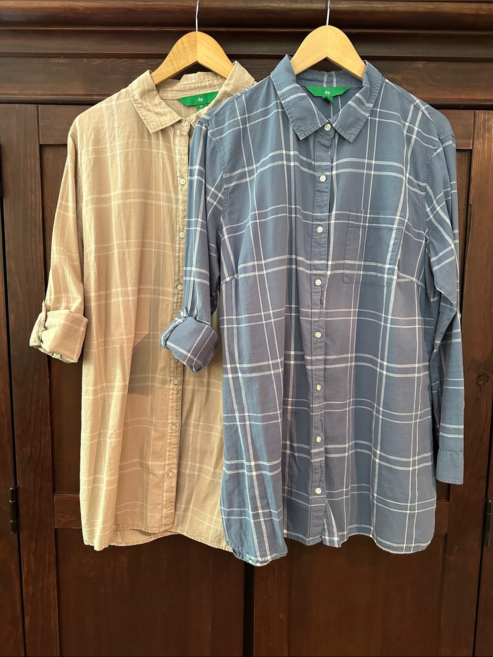 dip Women’s Button-Down Plaid Shirt - Beige and Blue